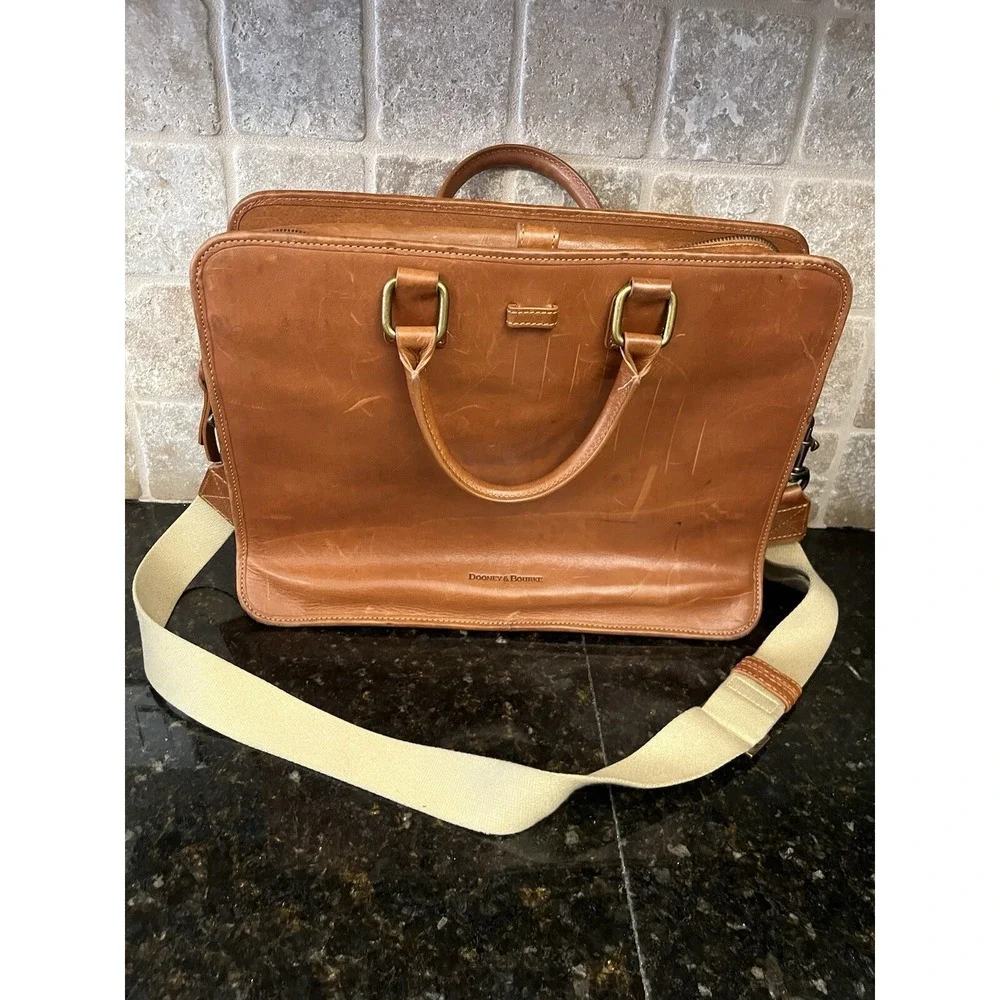 Dooney & Bourke Florentine Vaccetta Leather  Briefcase Brooklyn Tan Brown‎